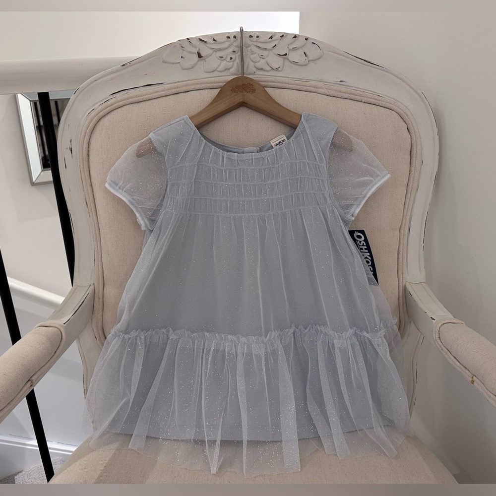 🦢 3T Adorable Pale Ice Blue & Faint Silver Sparkle Tulle Toddler Dress NWT